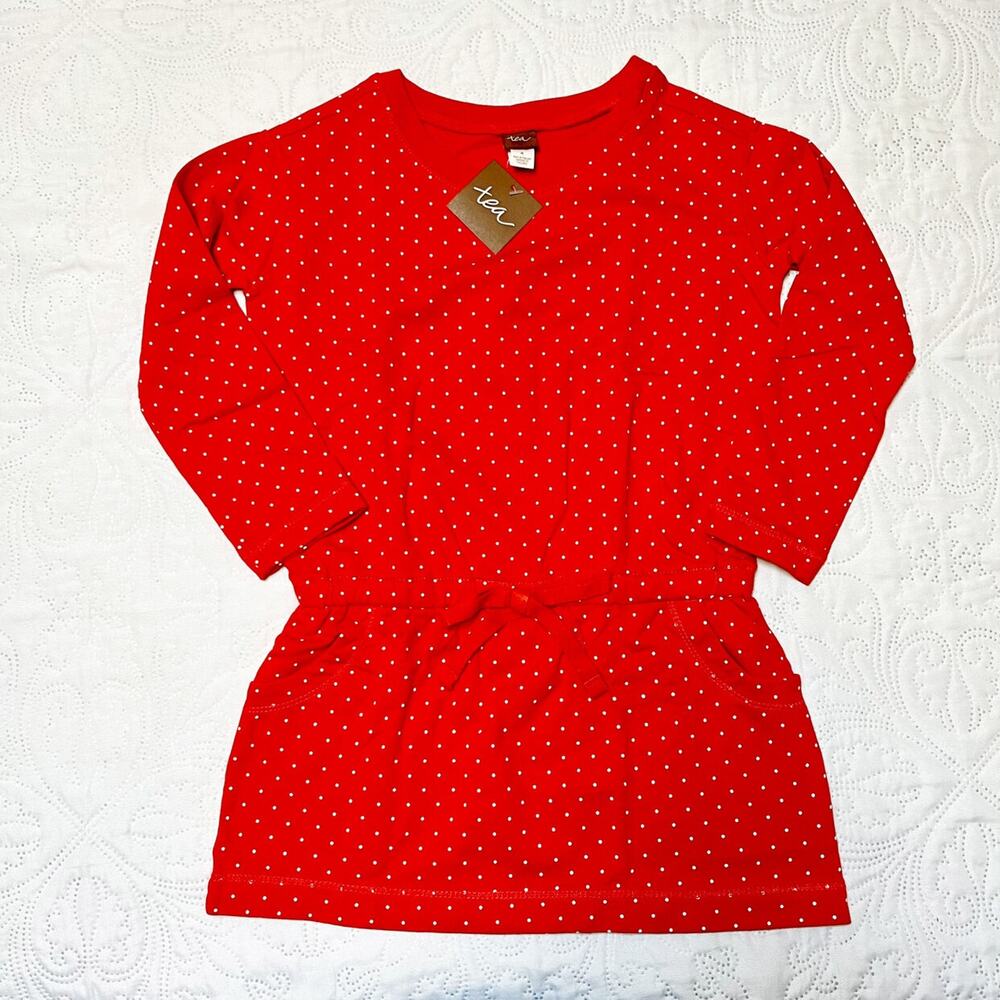 NWT Tea Collection Dotty Drawstring Dress Size 4 - Picture 2 of 5